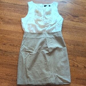 The Limited - Elegant Cream and Tan Sleeveless Dress With Bow Feature